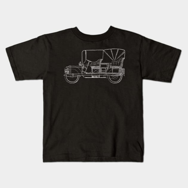 1907 Car Blueprint Kids T-Shirt by Boyanton Designs